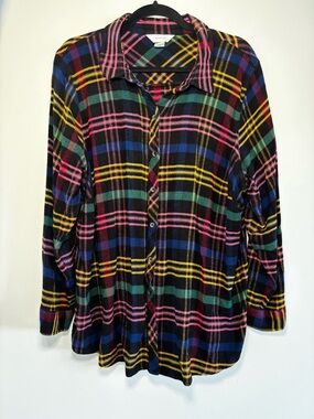 CJ Banks Multicolor Plaid Button-Down Shirt (Black, Pink, Yellow, Blue, Green)